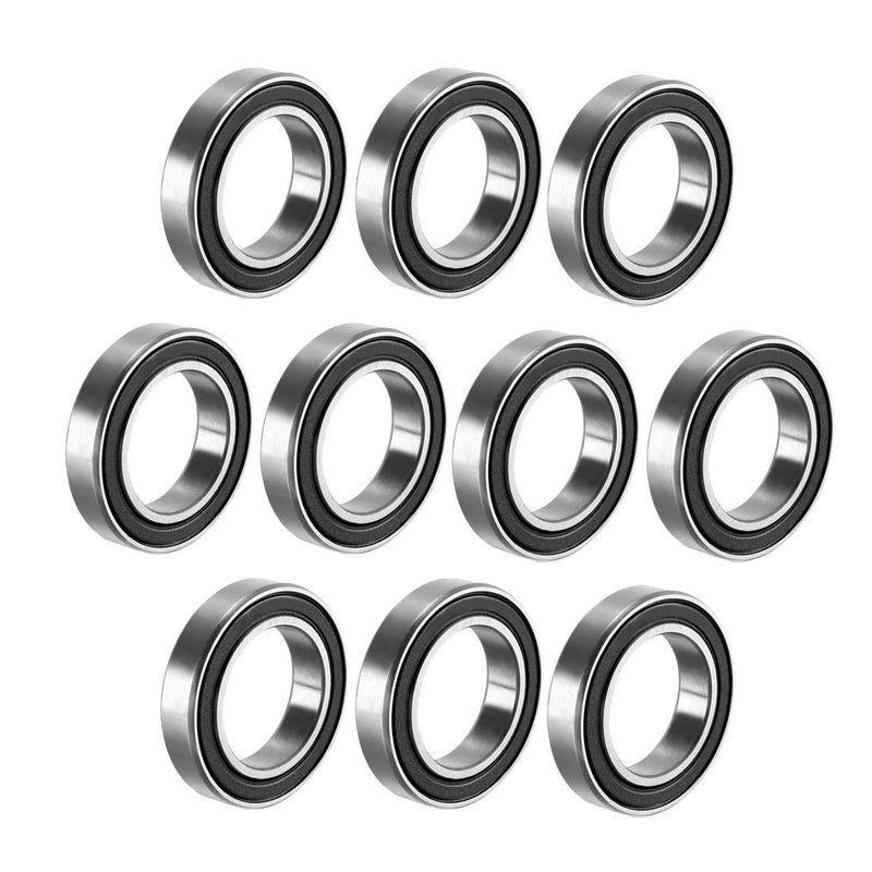 uxcell 6802-2RS Deep Groove Ball Bearing Double Sealed 1180802, 15mm x 24mm x 5mm Carbon Steel Bearings (Pack of 10) 15mmx24mmx5mm