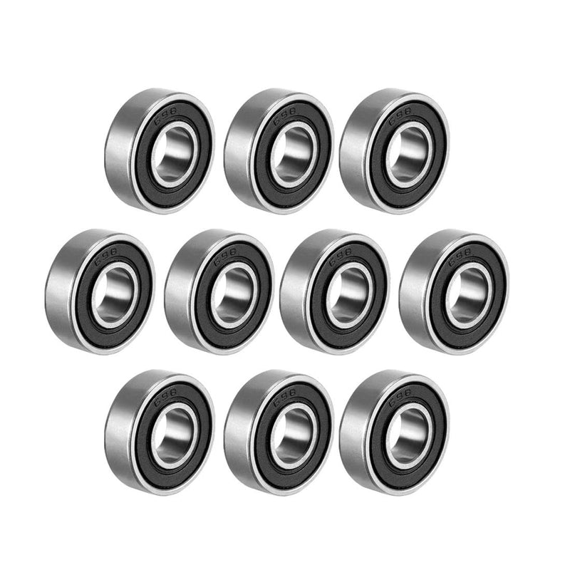uxcell 698-2RS Deep Groove Ball Bearing Double Sealed 1180098, 8mm x 19mm x 6mm Carbon Steel Bearings (Pack of 10)