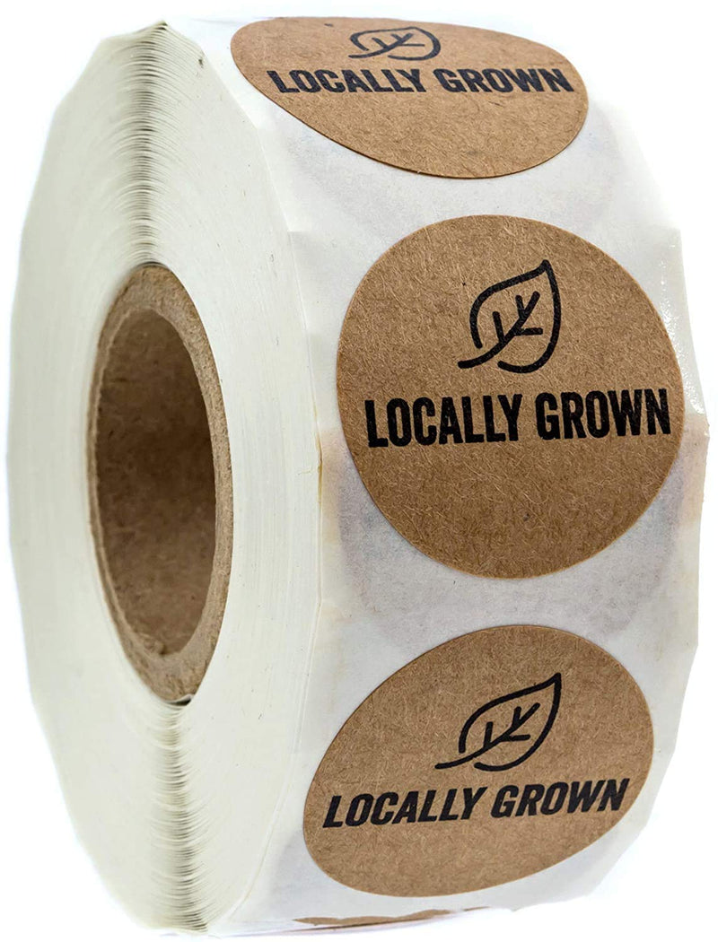 SBLABELS 1 Inch Round Natural Kraft Locally Grown Stickers / 500 Per Roll Grown Local 1" Labels