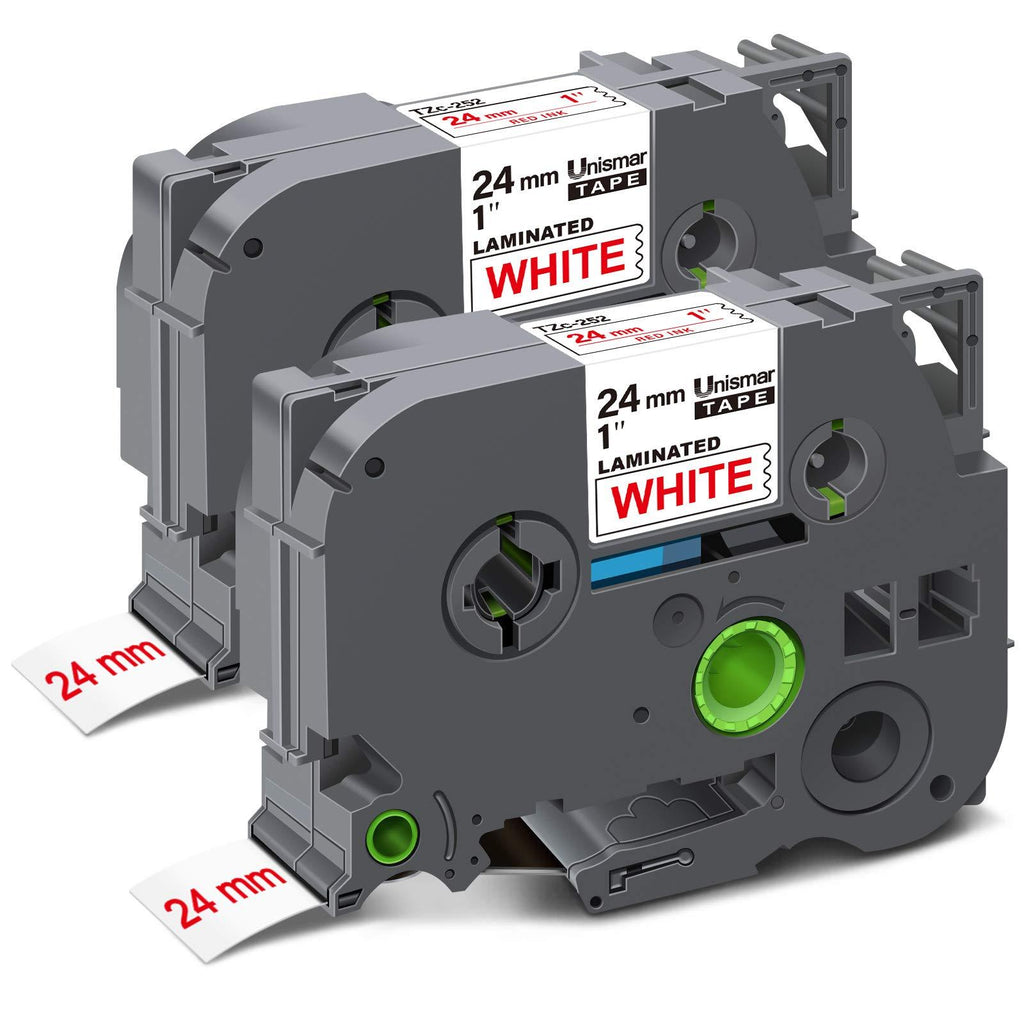 Unismar Compatible Label Tape Replacement for Brother TZe-252 TZ252 TZe252 for PT-D600 PT-P700 PT-2430PC PT-D600VP PT-D800W PT-P900W PT-P950NW Label Maker, 1" x 26.2', Red on White, 2-Pack