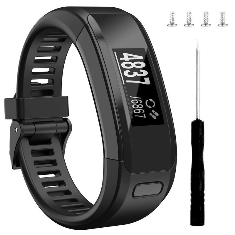 Wizvv Compatible Bands Replacement for Garmin Vivosmart HR, With Metal Buckle Fitness Wristband Strap (8 Colors) Black Regular