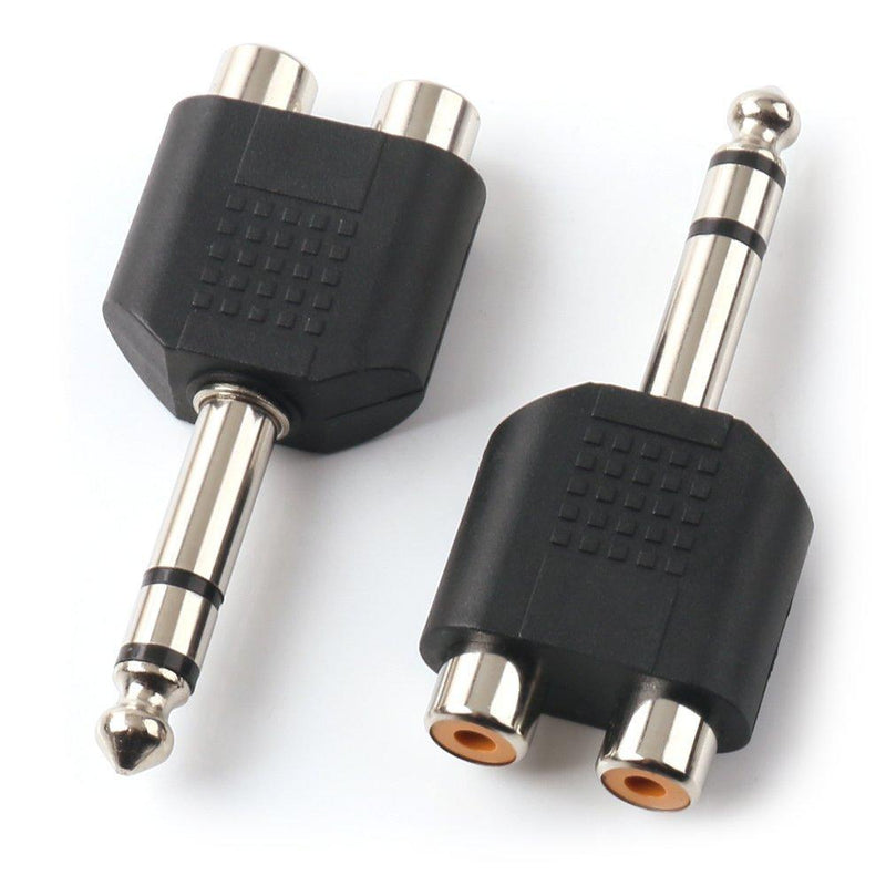 NANYI 1/4 Inch 6.35mm Male to 2 RCA Female Audio Heads, 1/4 Inch 6.35mm M One-Two RCA F Stereo Interconnect Audio Adapter, 2Pack(6.35mm M-2xRCA F-TRS) 6.35mm M-2xRCA F-TRS