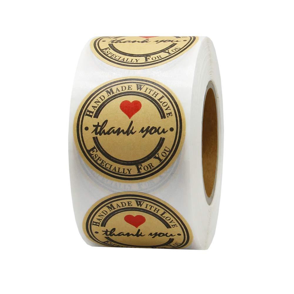 Hcode 500 Natural Kraft Paper Round Thank You Stickers Cookie Stickers Handmade with Love Especially for You Stickers 1.5 Inch Permanent Adhesive Label (1 roll, Especially for You) 1 roll