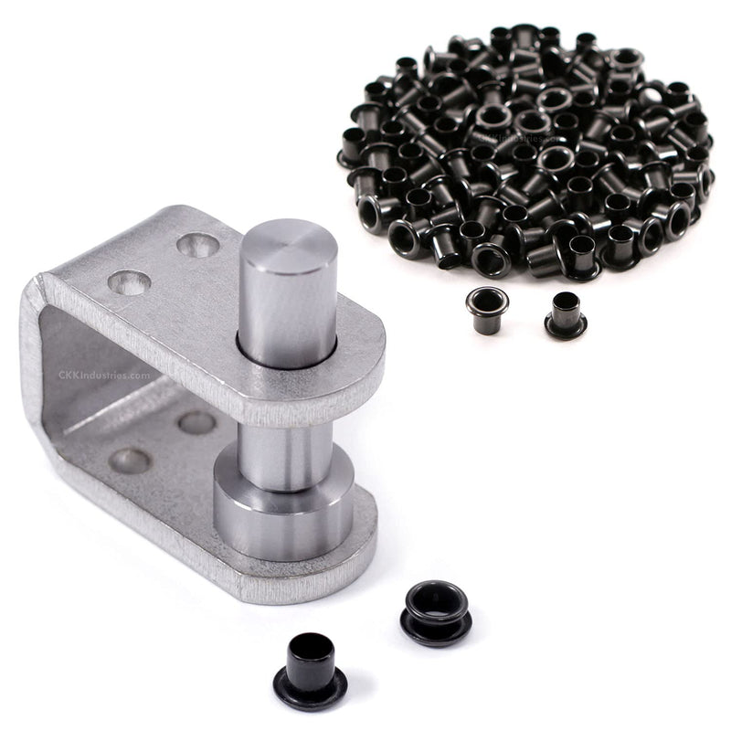 Eyelet Setting Tool & Eyelet Combo - (1) [ #8 3-Piece Eyelet Setting Tool (1/4 Inch) ] + (100) [#8-9 Black Eyelets (1/4 Inch Diameter)] - for Holster Making, Sewing, Tents, Banners, Sails, etc. (#8 Setting Tool) + (100)(8-9 Black Eyelets)