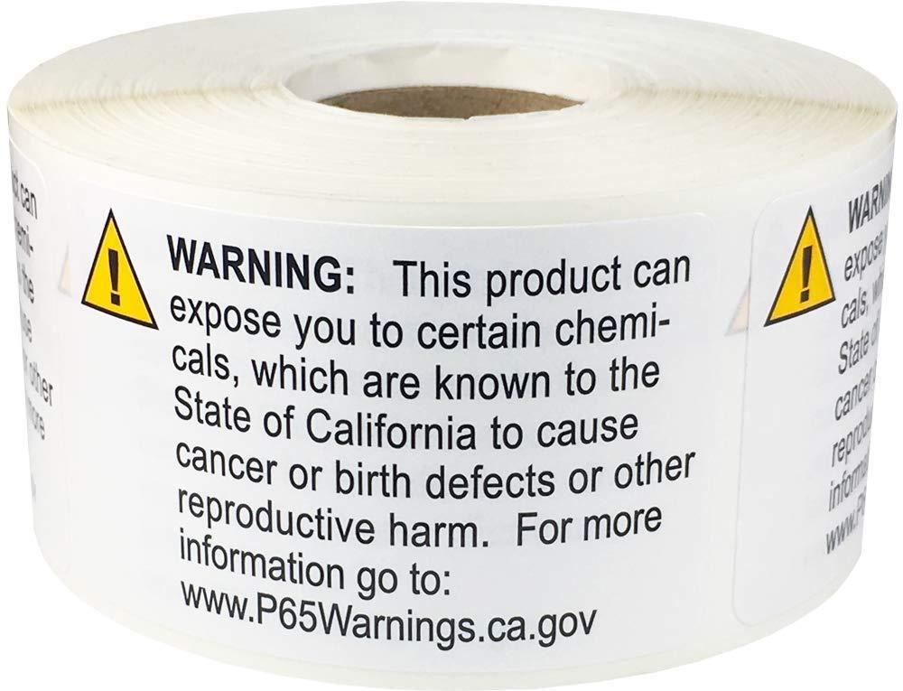 California Proposition 65 Warning Labels Short Form 1.5 x 2.375 Inch 500 Adhesive Stickers