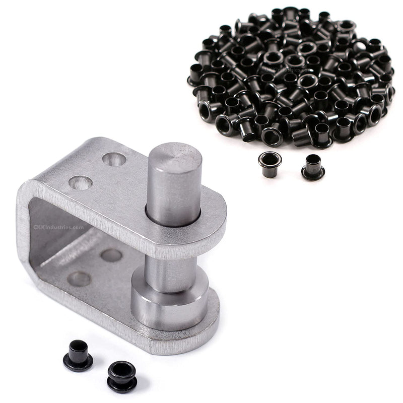 Eyelet Setting Tool & Eyelet Combo - (1) [ #6 3-Piece Eyelet Setting Tool (3/16 Inch) ] + (100) [#6-9 Black Eyelets (3/16 Inch Diameter)] - for Holster Making, Sewing, Tents, Banners, Sails, etc. (#6 Setting Tool) + (100)(6-9 Black Eyelets)