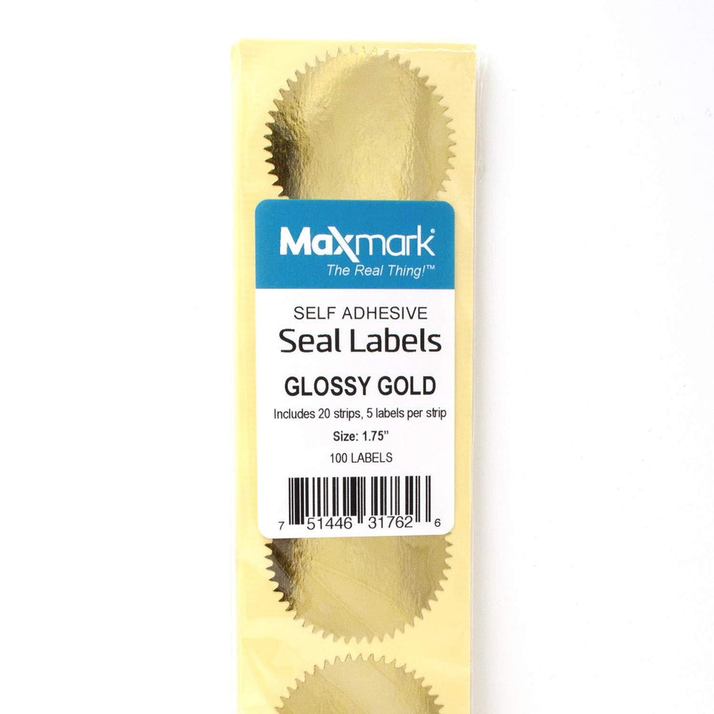 MaxMark 1.75" Self Adhesive Glossy Gold Seal Labels for Certificates, Notary Embossing Seals - 100 Count 1.75" Gold