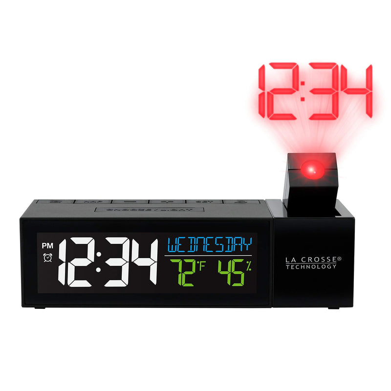 La Crosse Technology 616-1950-INT Pop-Up Bar Projection Alarm Clock with USB Charging Port, 6.51" L x 2.56" W x 1.81" H, Black