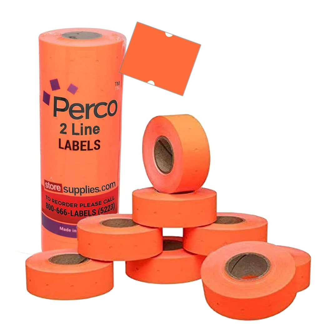 Fluorescent Red Perco Labels for Perco 2 Line Labeler Gun - 1 Sleeve, 6,000 Labels 2 Line Labels Flou. Red - 1 Sleeve