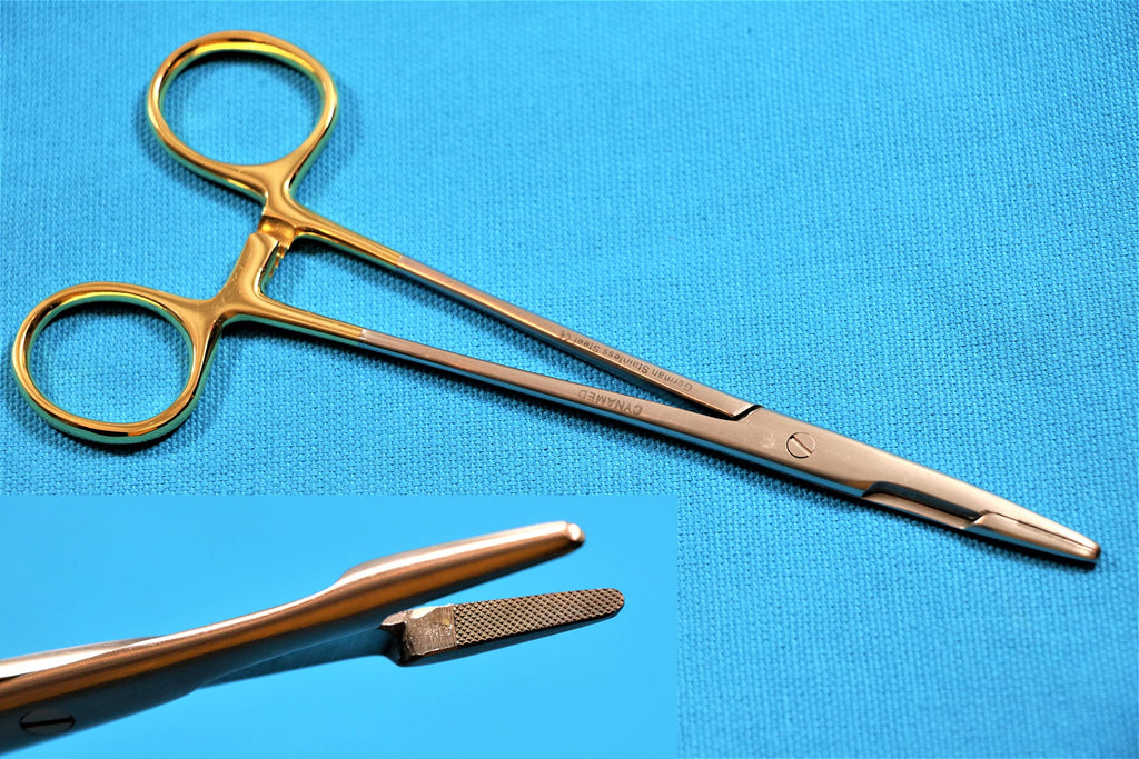 1 TC Olsen Hegar Needle Holder 6.5 Inch Needle Holder Hemostat Scissors Gold Handle Rings Cynamed German Stainless