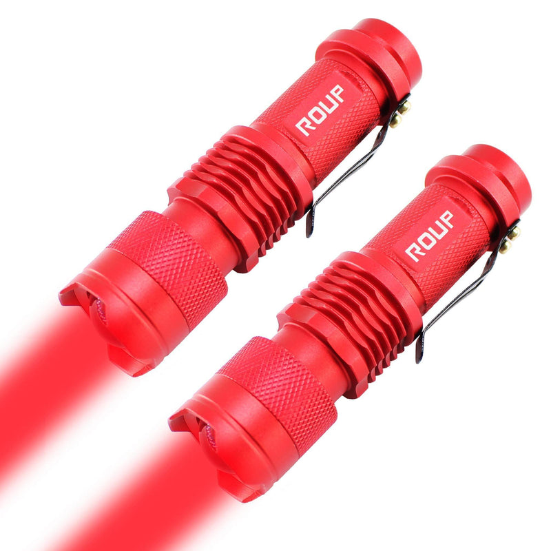 ROUP 2 Pack YP-100 Red Light LED Flashlight, Zoomable, Water Resistant, 3 Light Modes, Adjustable Focus Light for Camping, Hiking, Hunting, Night Vision, Astronomy and Emergency (Red Shell)