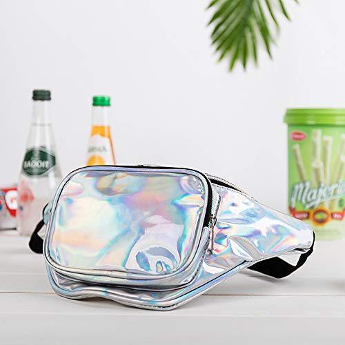 NYKKOLA Cute Holographic Fanny Pack - 80s Retro Vintage Style Waist Bag - Shiny Silver Metallic Iridescent. Unisex.