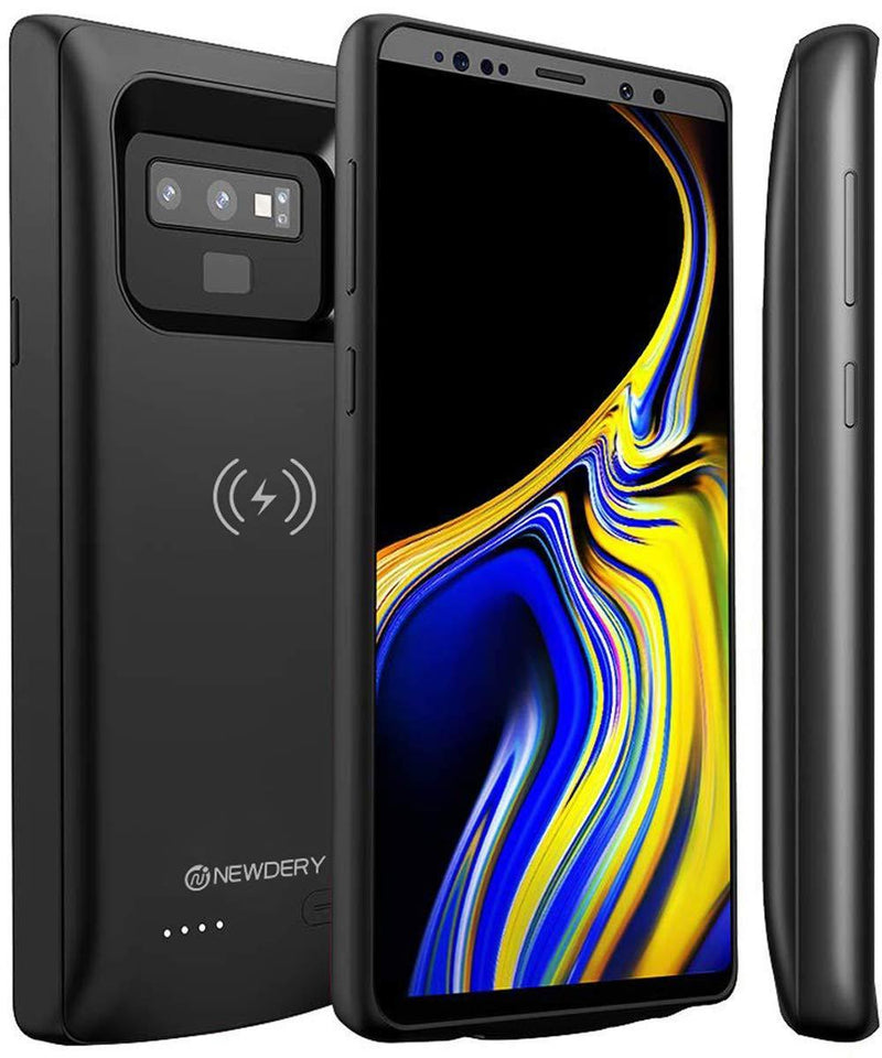 Newdery Upgraded Galaxy Note 9 Battery Case Qi Wireless Charging, 5000mAh Rechargeable Extended Charger Case with Raised Bezel and Air Cushion Technology Compatible Samsung Galaxy Note 9 (Black)