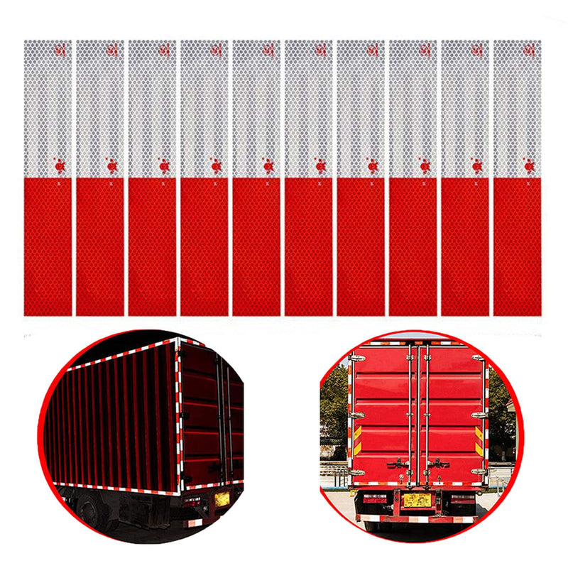 10Pcs Red White Micro Prismatic Sheeting Reflective Tape 2" X 12' Waterproof Reflector Tape Self-Adhesive Reflector Sticker Conspicuity Safety Warning Tape for Truck Trailer Pickup