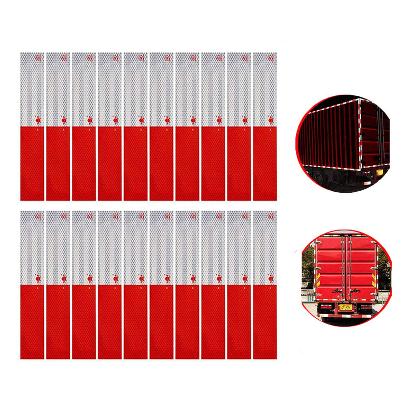 20Pcs Red White Micro Prismatic Sheeting Reflective Tape 2" X 12' Waterproof Reflector Tape Self-Adhesive Reflector Sticker Conspicuity Safety Warning Tape for Truck Trailer Pickup