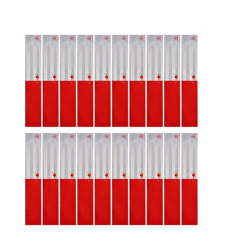ANKIA Red White Micro Prismatic Sheeting Reflective Tape 2" X 12' Waterproof Reflector Tape Self-adhesive Reflector Tape Conspicuity Safety Warning Sticker for Truck Trailer Pickup Mailbox (20 Pcs) 20 Pcs