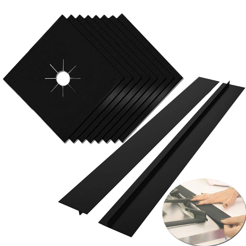 Stove Burner Covers, MSDADA 8 Pcs 10.6" x 10.6" Gas Stove Protectors with 2 Pcs 21” Stove Gap Covers, 0.2 mm Double Thickness, Reusable, Non-Stick, Easy to Clean Black
