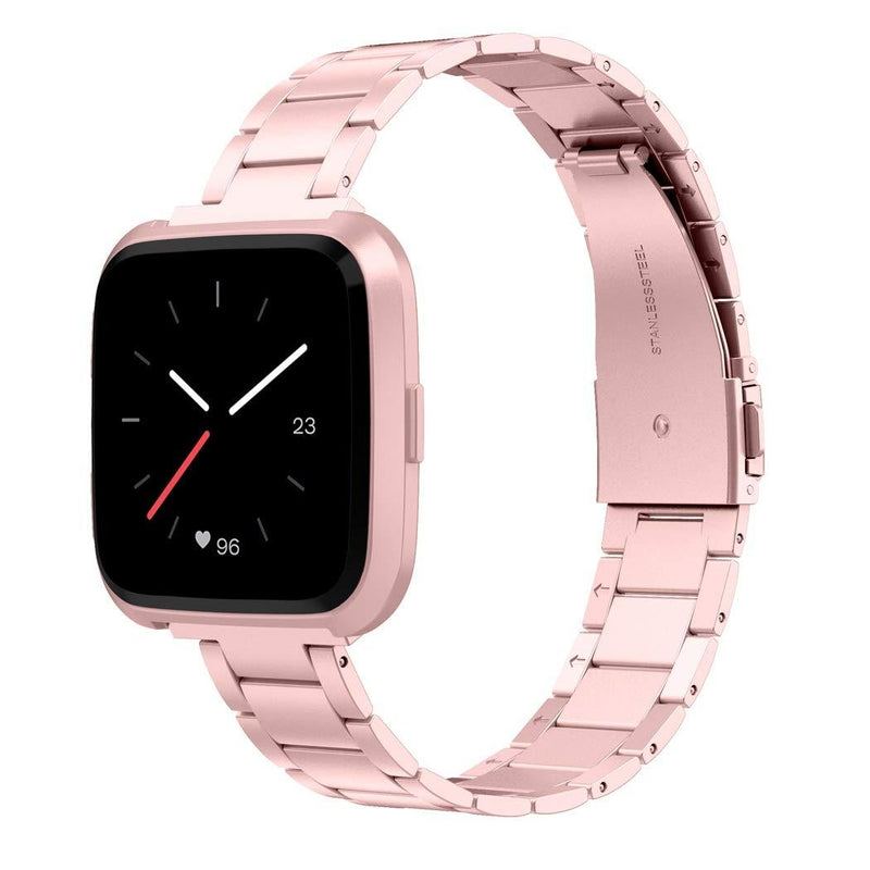 Wearlizer Stainless Steel Compatible for Fitbit Versa/Versa 2 /Versa Lite/Versa SE Bands Women Men,Ultra-Thin Lightweight Replacement Compatible for Fitbit Versa RoseGold