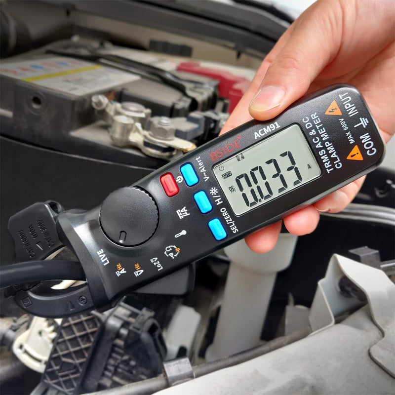 BSIDE ACM91 Digital Clamp Meter 1mA AC/DC Current True RMS Auto-Ranging 6000 Counts Meter Hz Temperature Capacitance Live Check V-Alert Low Impedance Voltage Tester Black