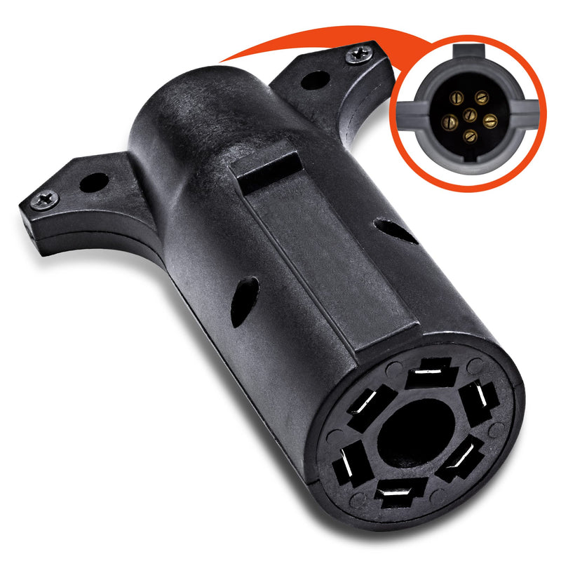 ONLINE LED STORE 7-Way Blade to 6-Way Round Trailer Adapter [Nickel-Plated Copper Terminals] [Rugged Nylon Housing] [Compact Design] 7-pin to 6-pin Trailer Wiring Plug Adapter