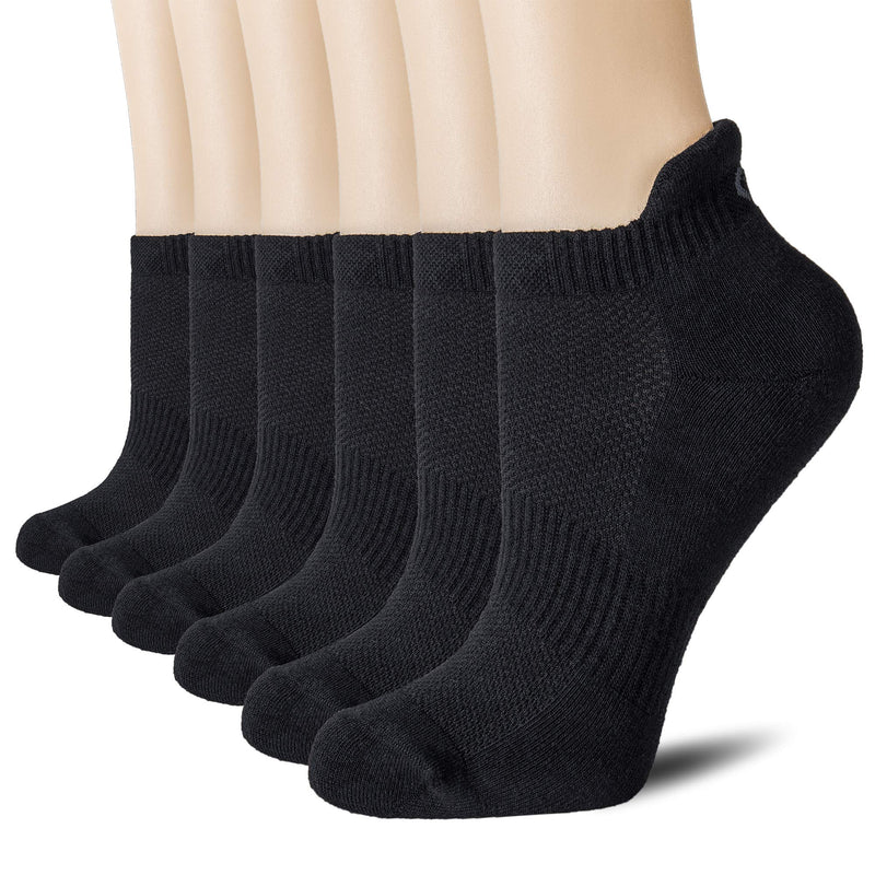 CelerSport Ankle Athletic Running Socks Low Cut Sports Tab Socks for Men and Women (6 Pairs) Black Small