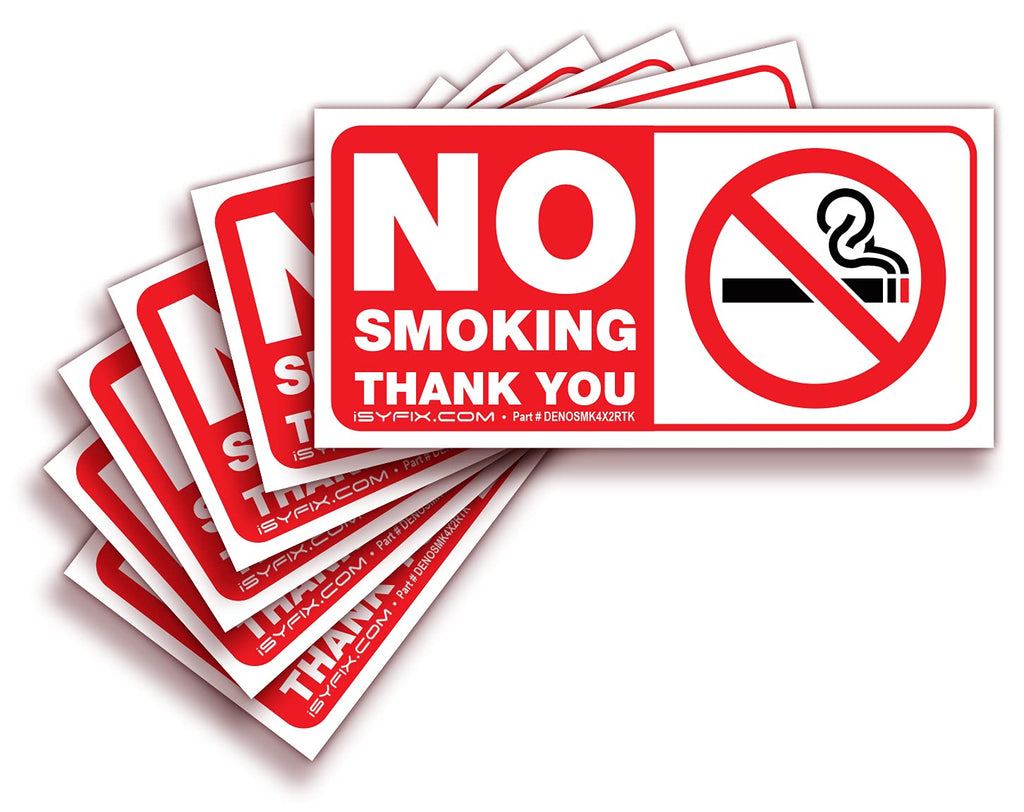 No Smoking Sign Sticker for House, Home & Business – 6 Pack 4x2 inch – Premium Self-Adhesive Vinyl, Laminated for Ultimate UV, Weather, Scratch, Water and Fade Resistance, Indoor & Outdoor RED TK Small