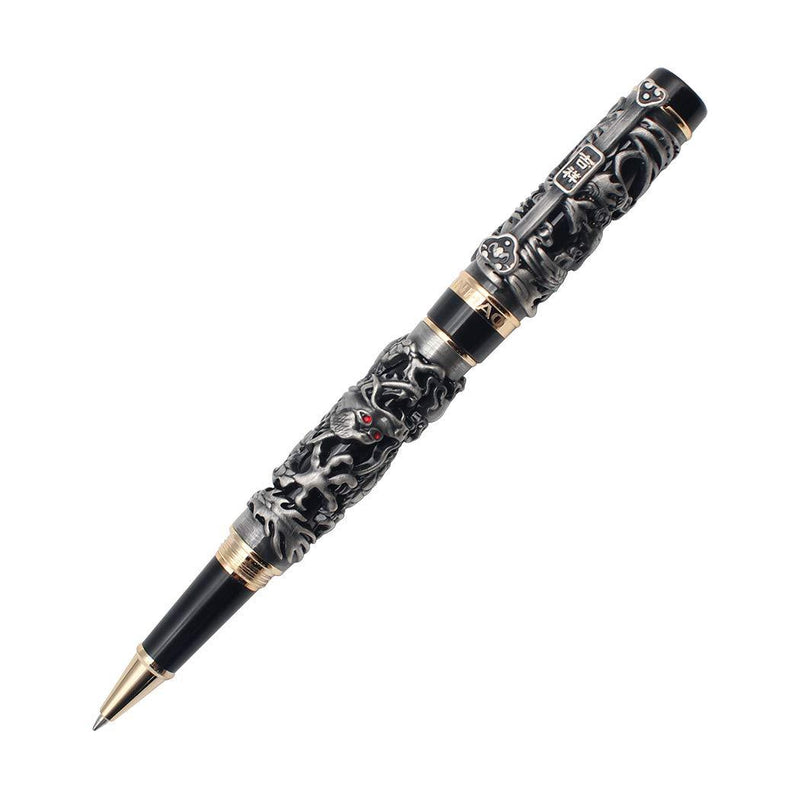 Zoohot 3D Jinhao Dragon Rollerball Pen Phoenix pattern Business Pens Ancient silver and black