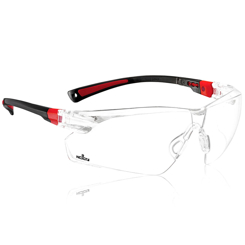 NoCry Safety Glasses with Clear Anti Fog Scratch Resistant Wrap-Around Lenses and No-Slip Grips, UV Protection. Adjustable, Black & Red Frames Clear Black & Red