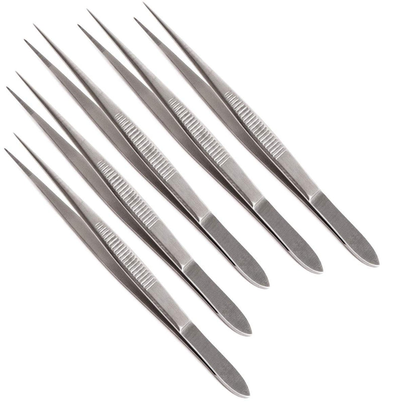 Set of 5 Dissecting Dissection Science Lab Tweezers Forceps (5, Fine Point 4.5") Fine Point 4.5"