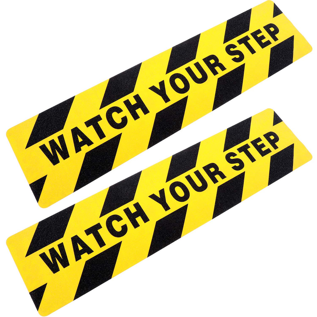 Watch Your Step Floor Decals Stickers 6 x 24 Inch Warning Sticker Adhesive Tape Anti Slip Abrasive Tape for Workplace Safety Wet Floor Caution Yellow