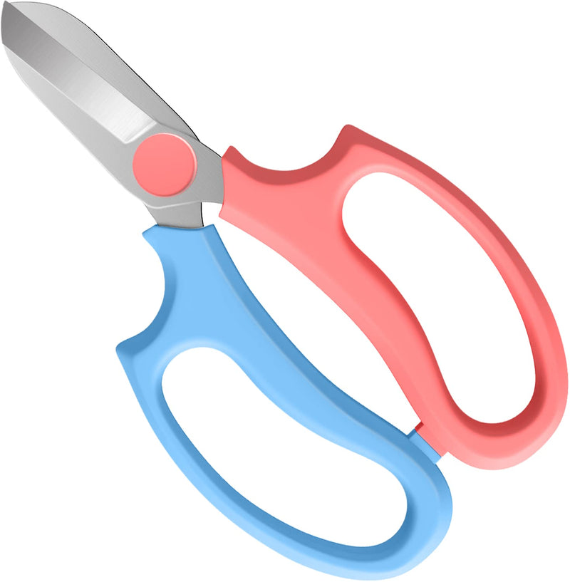 Housolution Floral Shears, Premium Steel Garden Pruning Shears Floral Fruits Leaf Scissors Hand Pruner Snip Trimming Tool for Gardening Flower Arrangement, Light Blue + Pink Turquoise + Pink