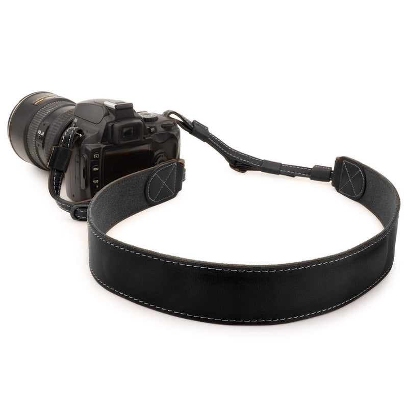 MegaGear SLR, DSLR Sierra Series Genuine Leather Camera Shoulder or Neck Strap Black