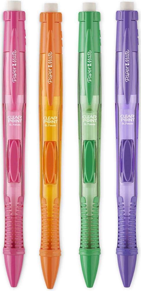 Paper Mate Clearpoint Color Lead Mechanical Pencils, 0.7mm, Assorted Colors, 4 Count (Orange, Green, Purple Pink) Color 4-Count