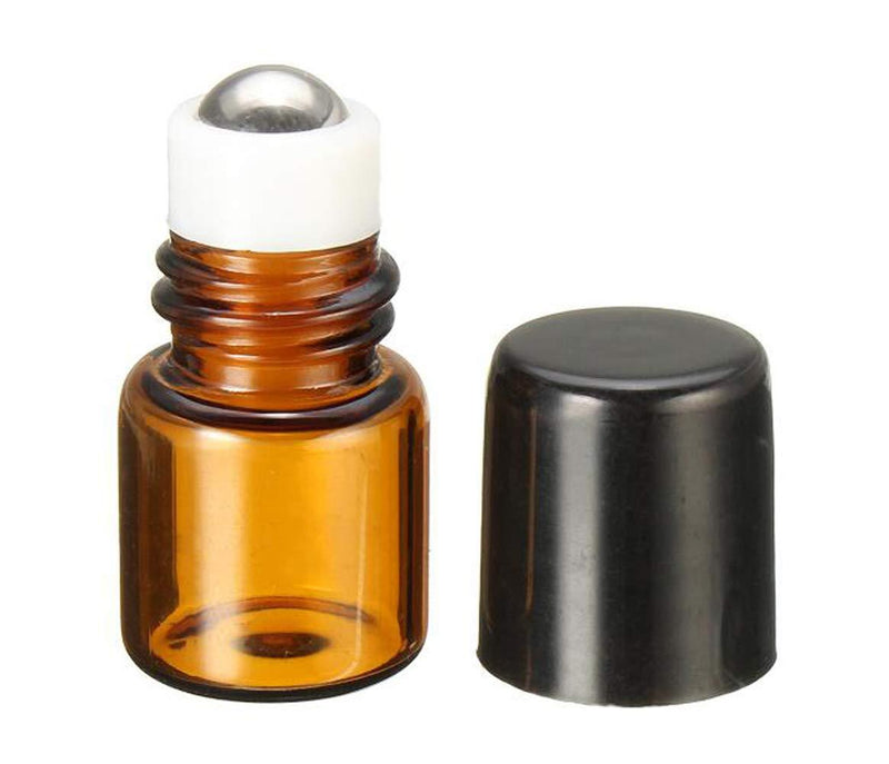 1mL Empty Amber Glass Roll on Bottle Refillable Metal Roller Ball Essential Oil Liquid Bottle Vial Container for Essential Oils Perfumes Lip Gloss Balms Pack of 6