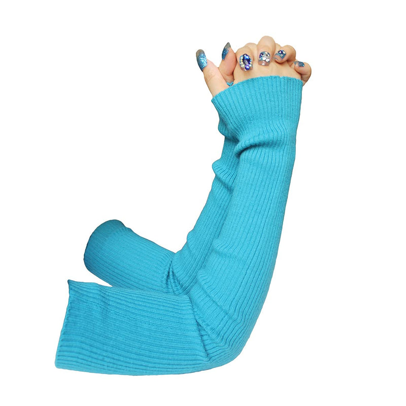 Share Maison Fingerless Arm Warmers for Women Winter Stretchy Gloves Cashmere Wool Gloves 50cm Extra Long Gloves 2-lake Blue