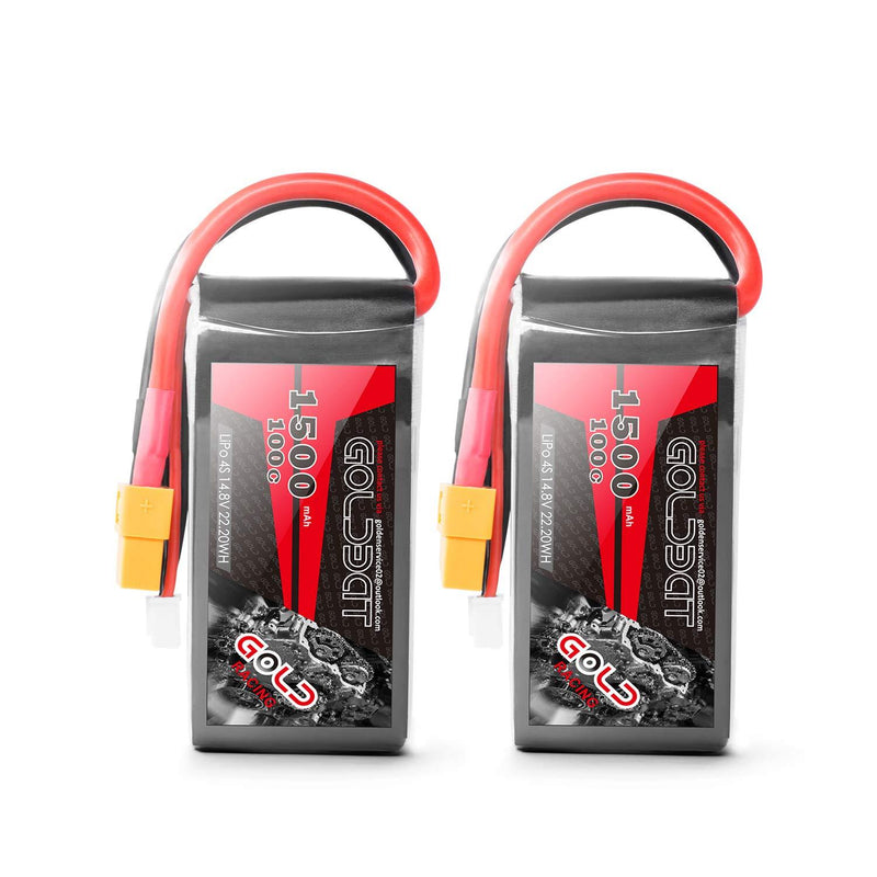 GOLDBAT 4S 1500mAh 100C 14.8V LiPo Battery Pack with XT60 Plug for Heli Airplane Drone FPV Racing (2 Packs)