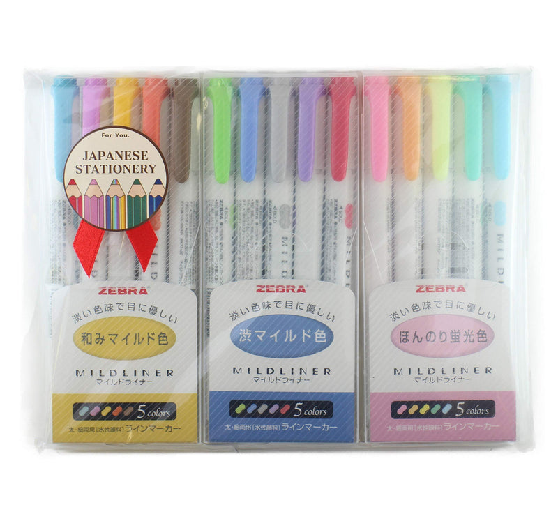 MILDLINER Zebra 3 Pack with Japanese Stationery Original Package. (5C/NC/RC) 5C/NC/RC