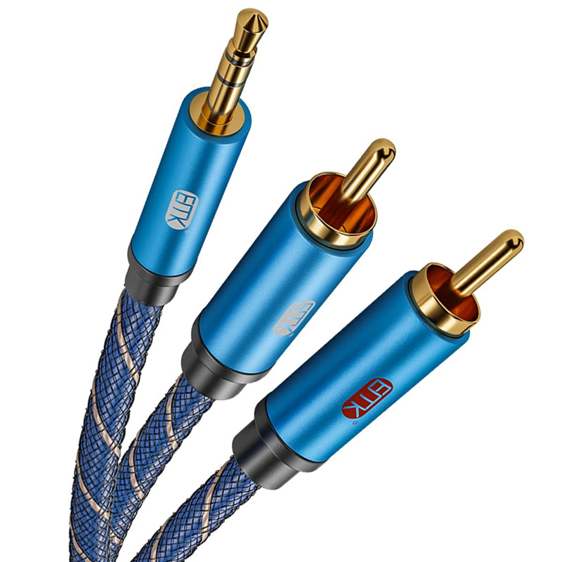 3.5mm Aux to RCA Stereo Splitter Cable[Nylon Braided,Durable and Flexible] EMK Audio Y Adapter Cable - Top Blue Series (3.3Feet/1M) 3.3Feet/1M