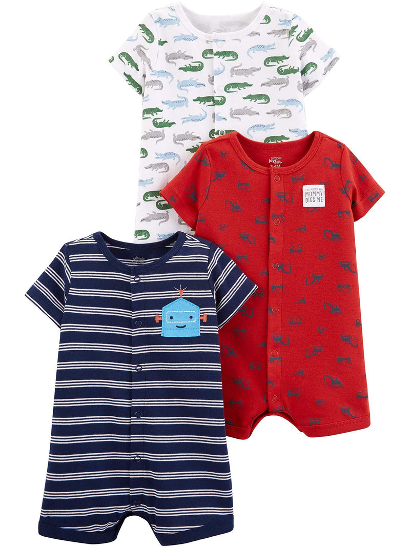 Simple Joys by Carter's Boys' 3-Pack Snap-up Rompers Newborn Navy/Red/White, Alligator/Stripe