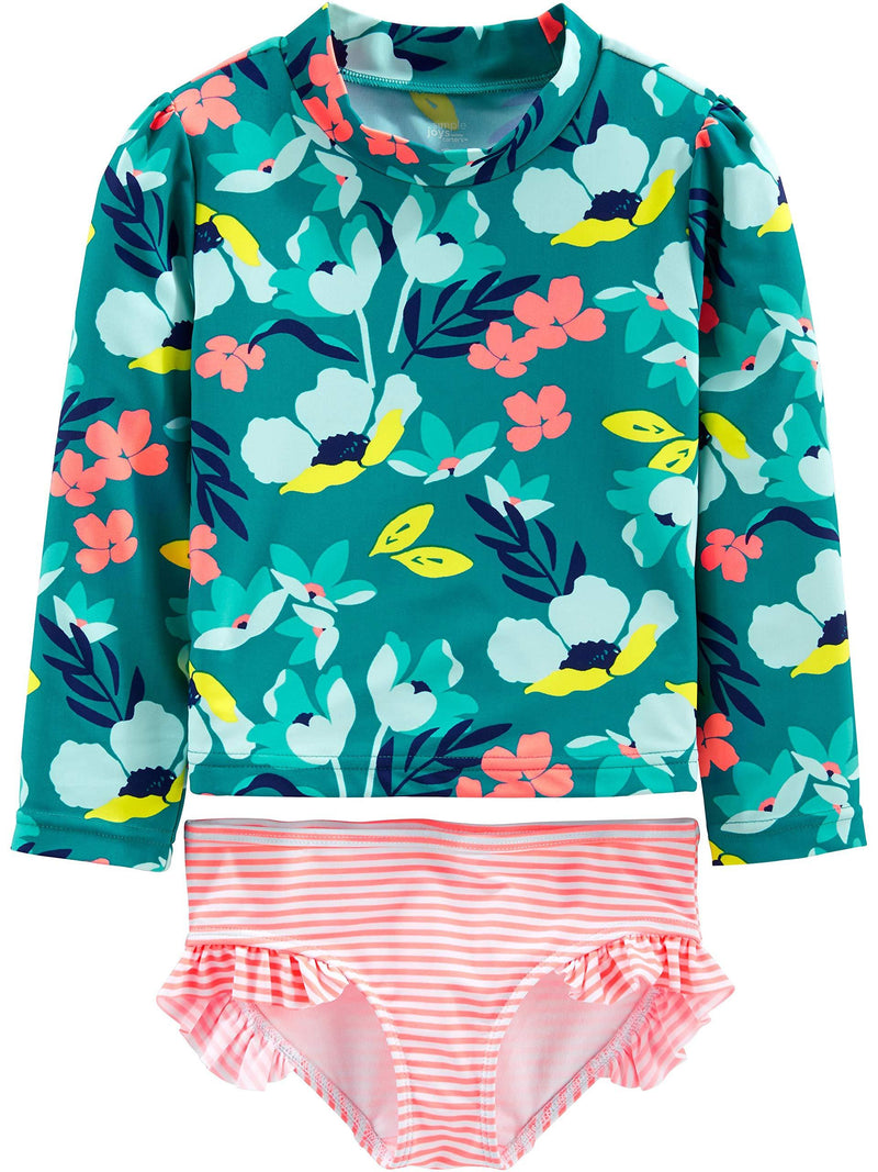 Simple Joys by Carter's Girls' 2-Piece Assorted Rashguard Sets 2T Green, Floral