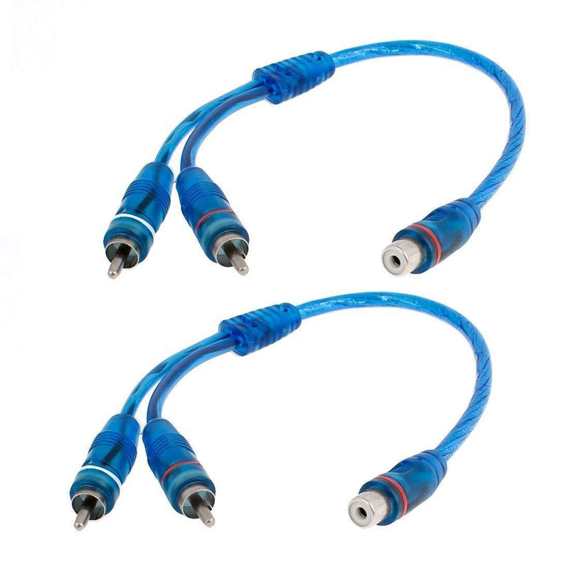 OUHL RCA Y Adapter Connector 1 Female to 2 Male, Car Audio RCA Splitter Adapter Cable, Blue (2 Pack) 1F2M