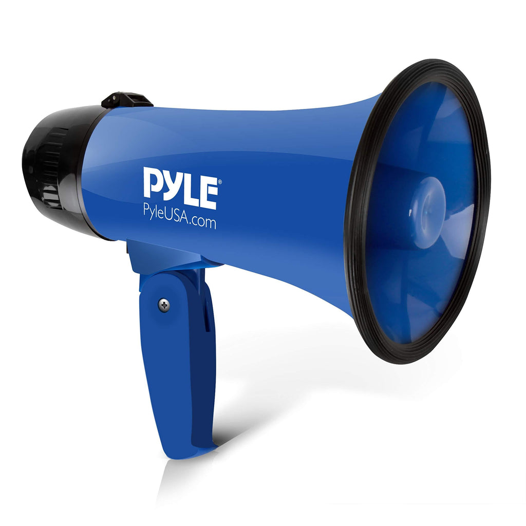 Pyle PMP21BL Portable Megaphone Speaker Siren Bullhorn - Compact and Battery Operated with 20 Watt Power, Microphone, 2 Modes, PA Sound and Foldable Handle for Cheerleading and Police Use, Blue