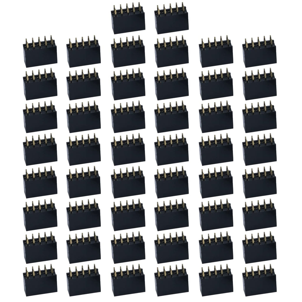 Antrader 50pcs 2.54mm 2x5Pin Dual Rows Straight Female Pin Header Socket Connector Strip 5 Pin,Double Row Female Socket