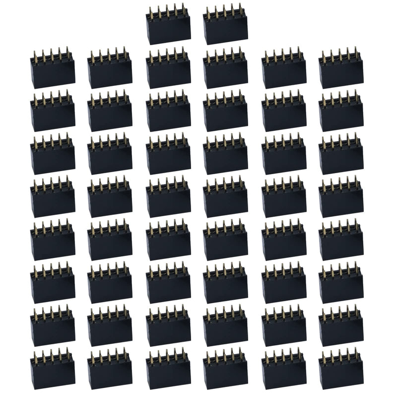 Antrader 50pcs 2.54mm 2x5Pin Dual Rows Straight Female Pin Header Socket Connector Strip 5 Pin,Double Row Female Socket