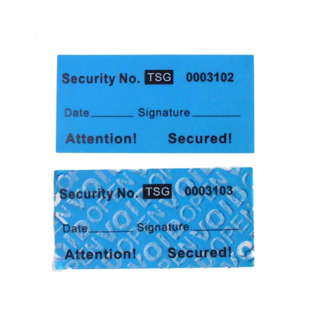 100pcs Non Transfer Tamper Resistant Security Warranty Void Labels/ Stickers/ Seals (Blue, 1 x 2 inches, Unique Nos. - TamperSTOP)