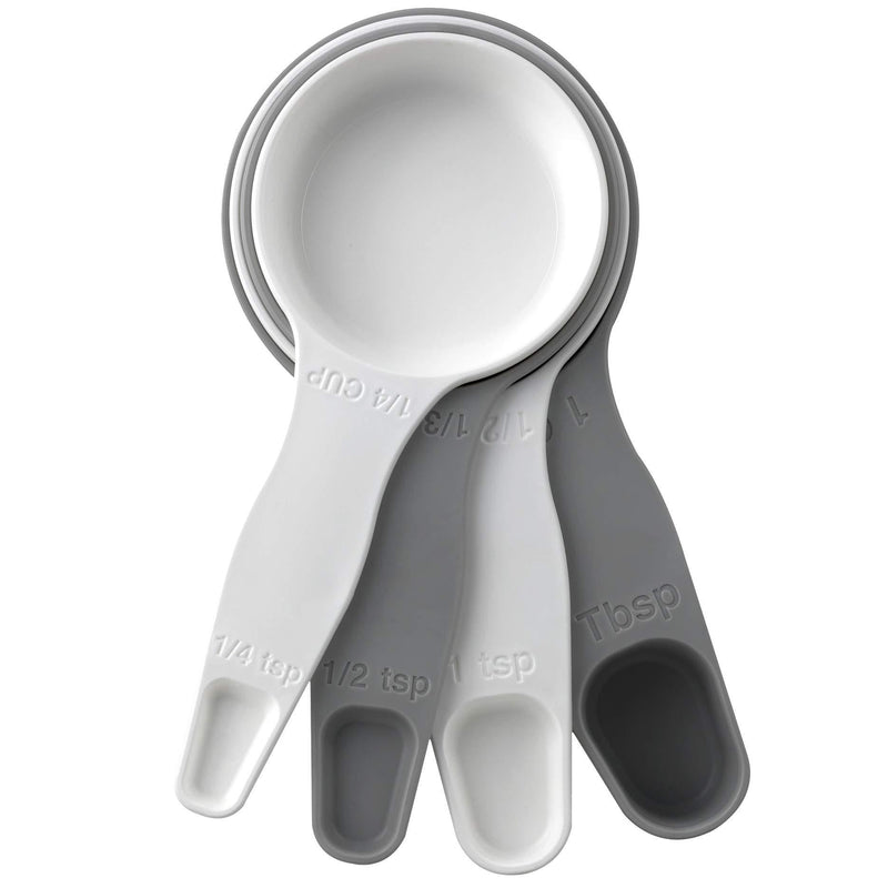 Storage Theory 4 Piece set of 2-in-1 Combo Measuring Cup & Spoon Kitchen Tools, White/Grey White/Gray Mixed
