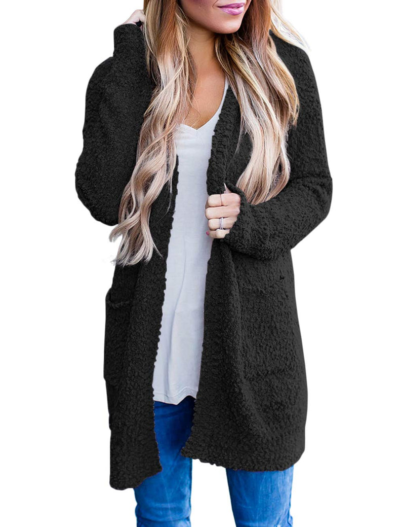 MEROKEETY Women's Long Sleeve Soft Chunky Knit Sweater Open Front Cardigan Outwear Coat A-black Small
