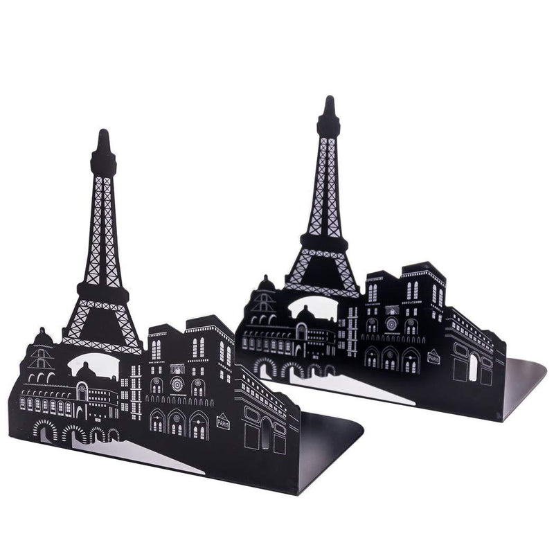 SIPLIV Bookends Steel Universal Economy Holder Stand Book Rack Desk Bookend, Eiffel Tower, 1 Pair(Black)