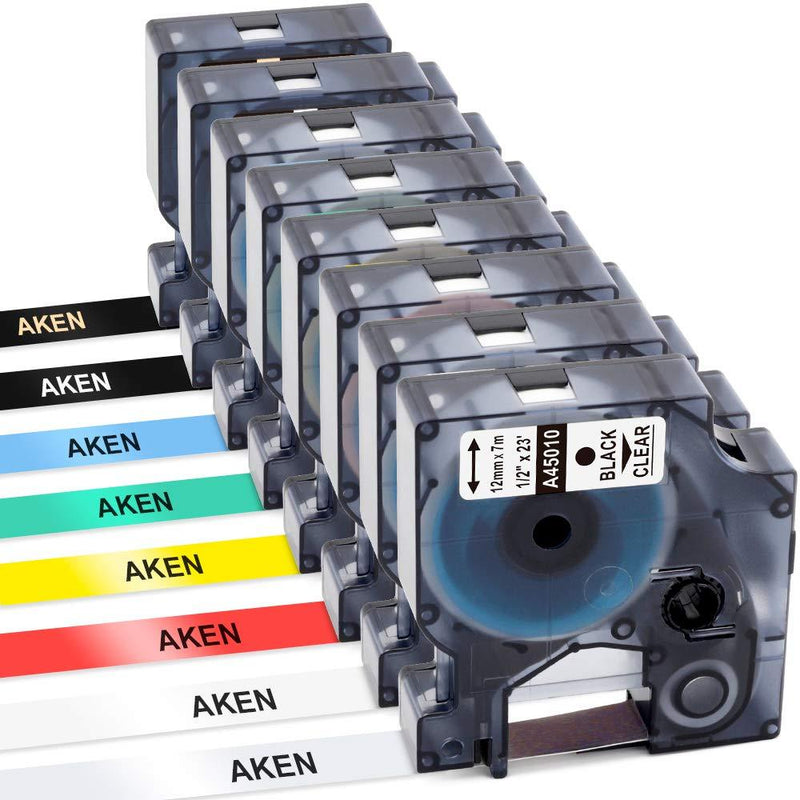 Aken Compatible Label Tape Replacement for DYMO D1 12mm Label Tape 45013 S0720530 45010 S0720500 45016 45017 45018 45019 45021 45024, for LabelManager 160 280 PnP 360D 210D Label Maker, 1/2 Inch