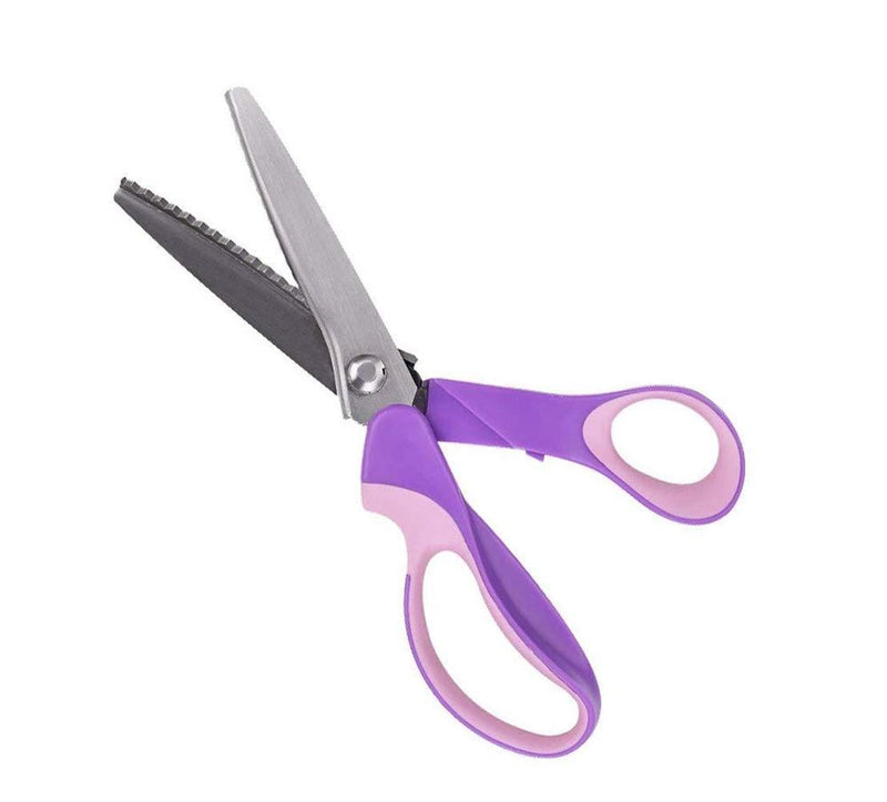 Pinking Shears, Stainless Steel Pinking Shears Comfort Grip Handled Professional Fabric Crafts Dressmaking Zig Zag Cut Scissors Sewing Scissors (9", Serrated, Purple)